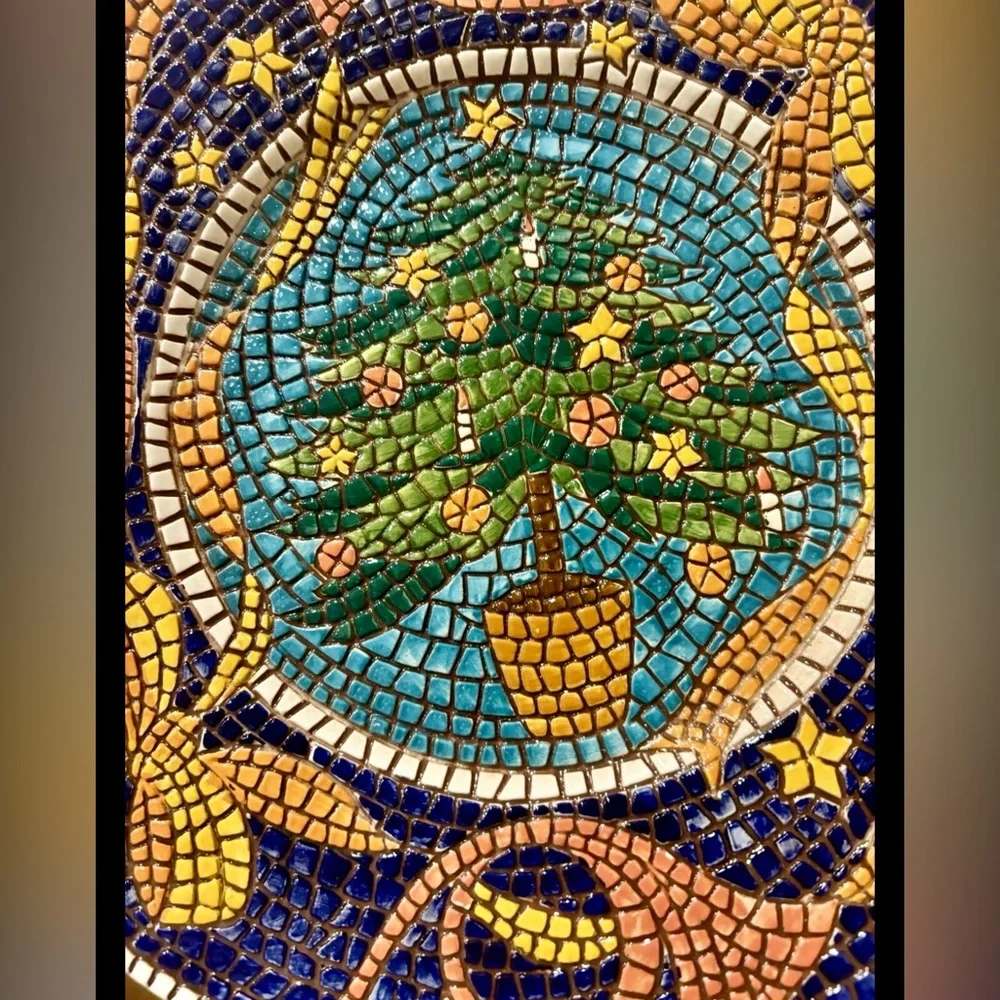 Vintage PIER 1 IMPORTS, Hand Painted Large 93 Mosaic Christmas Plate/Platter